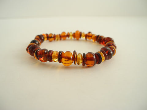 GENUINE BALTIC AMBER BEAD BRACELET, MULTI-COLOR,  6-11 mm 8.5 gm 7.5" ALLUREGEM S1746