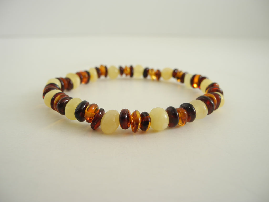 BALTIC AMBER STRETCH BRACELET MULTI-COLOR  6 gm 6-7  mm, 7 "  ALLUREGEM  S1694