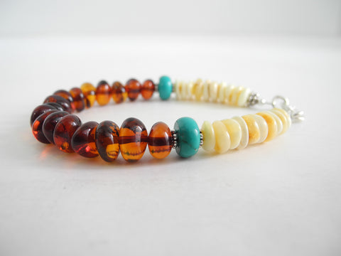 Genuine Baltic Amber Turquoise Bracelet, 925 Sterling Silver Clasp & Findings, 9 gm  7.5 " ALLUREGEM  S1402