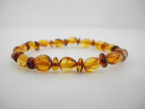 GENUINE BALTIC AMBER BEADS STRETCH BRACELET POLISHED MULTI-COLOR 4.9 gm  7 "  ALLUREGEM S1771
