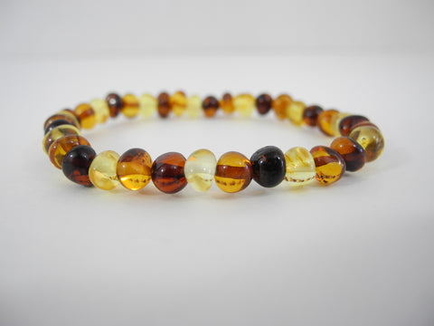 GENUINE BALTIC AMBER BEAD BRACELET, MULTI-COLOR,  5-8 mm 4.2 gm 6.5" ALLUREGEM S1720