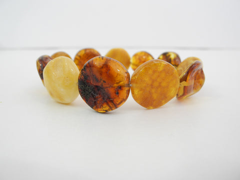 NATURAL BALTIC AMBER BRACELET ROUND DISKS MULTI-COLOR 7.5" ALLUREGEM  S1066