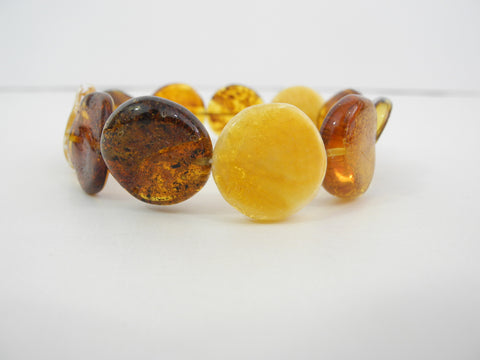 NATURAL BALTIC AMBER BRACELET ROUND DISKS MULTI-COLOR 16 gm  8" ALLUREGEM  S1696