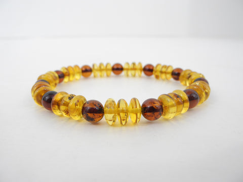 GENUINE BALTIC AMBER BEADS STRETCH BRACELET POLISHED MULTI-COLOR 6.8 gm  7 "  ALLUREGEM S1769