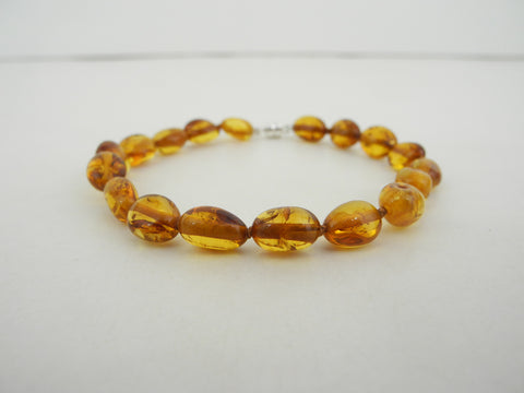 Genuine Baltic Amber Bracelet, 925 Sterling Silver Magnetic Clasp, 5 gm 8 mm 7 " ALLUREGEM S1673