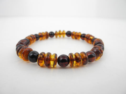 GENUINE BALTIC AMBER BEADS STRETCH BRACELET POLISHED MULTI-COLOR 6.6 gm  7 "  ALLUREGEM S1772