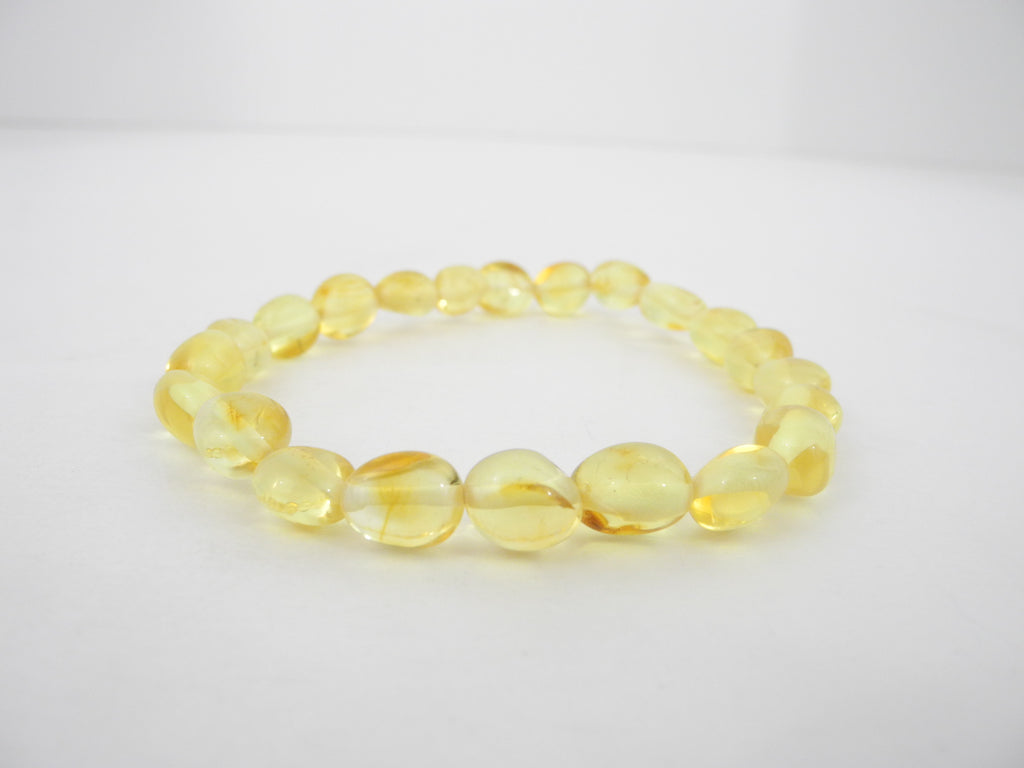 GENUINE BALTIC AMBER BEADS STRETCH BRACELET POLISHED LEMON  6.7 gm  8 "  ALLUREGEM S1767