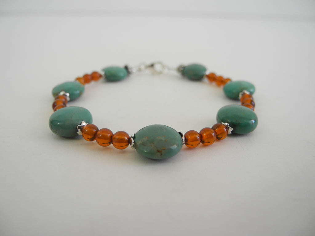 Genuine Baltic Amber Turquoise Bracelet, 925 Sterling Silver 6.5 gm  6.75 "  ALLUREGEM  S1162