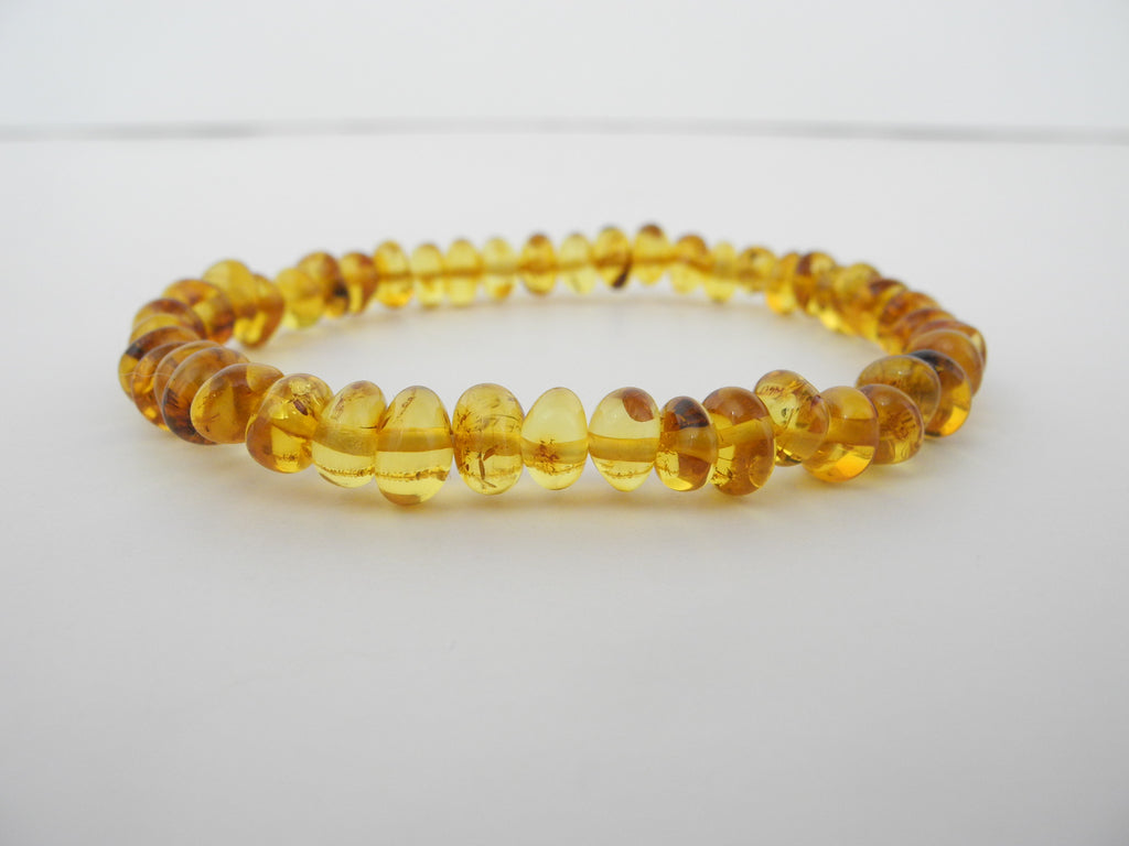 BALTIC AMBER STRETCH BRACELET LEMON CHUBBY OVAL LT HONEY 6.7 gm 8 mm 8 " ALLUREGEM S1527