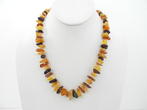 BALTIC AMBER NECKLACE CHIPS GRADUATED, POLISHED MULTI-COLORED 30 gm 19 " ALLUREGEM S1276