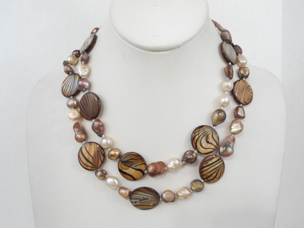 MOTHER OF PEARL & FRESHWATER PEARL NECKLACE 85 gm 36"  ALLUREGEM S1108
