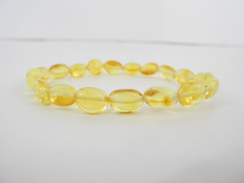 GENUINE BALTIC AMBER STRETCH BRACELET, OVAL LEMON, 6 gm  7.5 "  ALLUREGEM S1261
