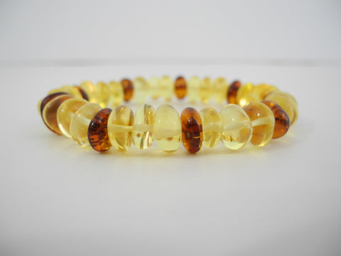 GENUINE BALTIC AMBER BEADS STRETCH BRACELET POLISHED MULTI-COLOR 12.8 gm  7.5 "  ALLUREGEM S1770