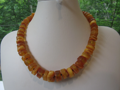 Genuine Raw Baltic Amber Necklace, Large Heishi Disks 43 grams, Adult Necklace 18.5 " ALLUREGEM E1685