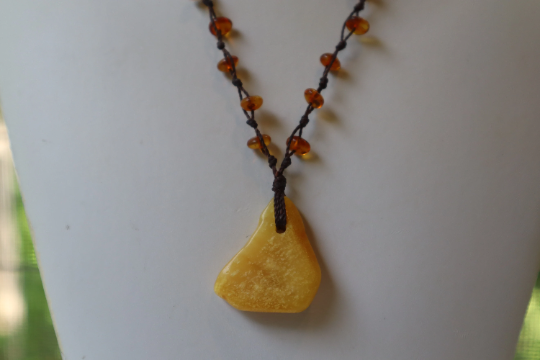 Baltic Amber Necklace, with White Egg Yolk Amber Pendant 10.4 gm 21" Alluregem E2446