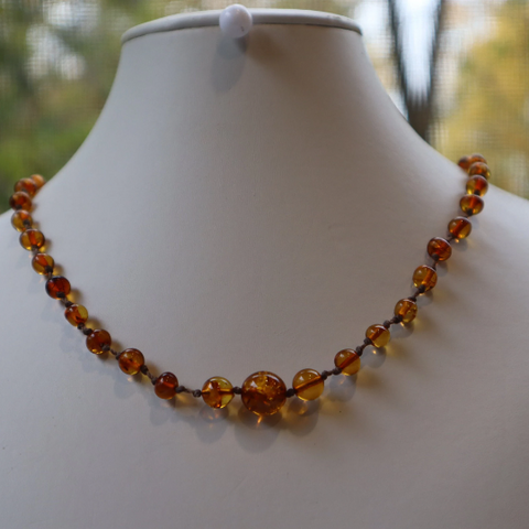 Baltic Amber Necklace, Knotted Adjustable Length Adult Necklace 26" Alluregem E2707