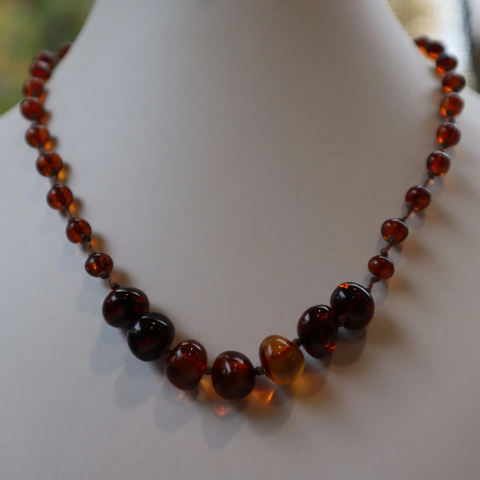 Baltic Amber Necklace, Knotted Adjustable Length Large Baroque Center Beads Adult Necklace Alluregem E2708