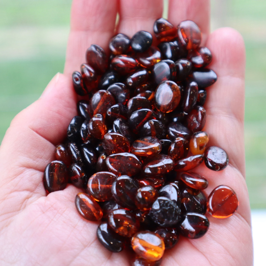 Natural Baltic Amber Beads, 7mm - 10mm Loose Beads, Medium Flat Oval Cognac, Available in 5 - 20 Gram Packs Alluregem E3150