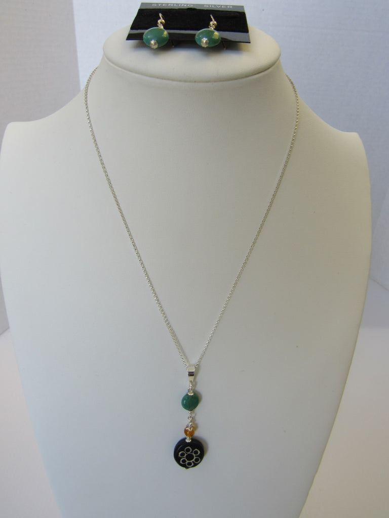 Baltic Amber Turquoise and Bone Pendant Necklace, " CARVED "  925 Sterling Silver ALLUREGEM S1008