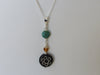 Baltic Amber Turquoise and Bone Pendant Necklace, " CARVED "  925 Sterling Silver ALLUREGEM S1008
