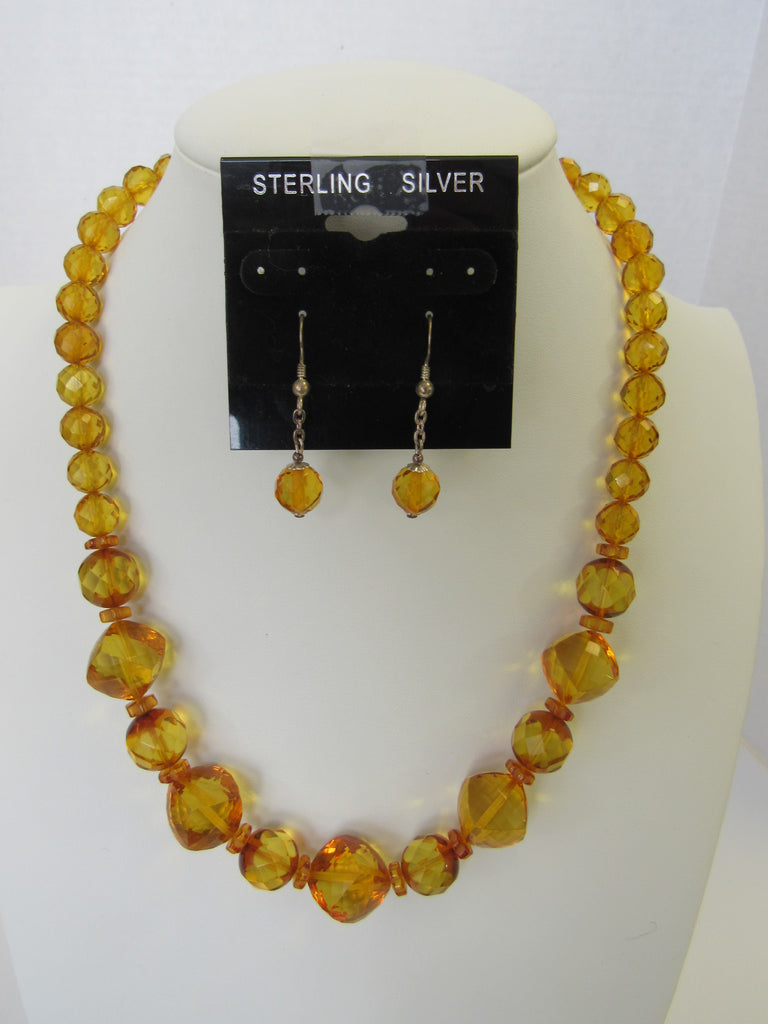 Baltic Amber Necklace Set, 925 Sterling Silver, Faceted, Adjustable Length 20 - 23" ALLUREGEM S1032