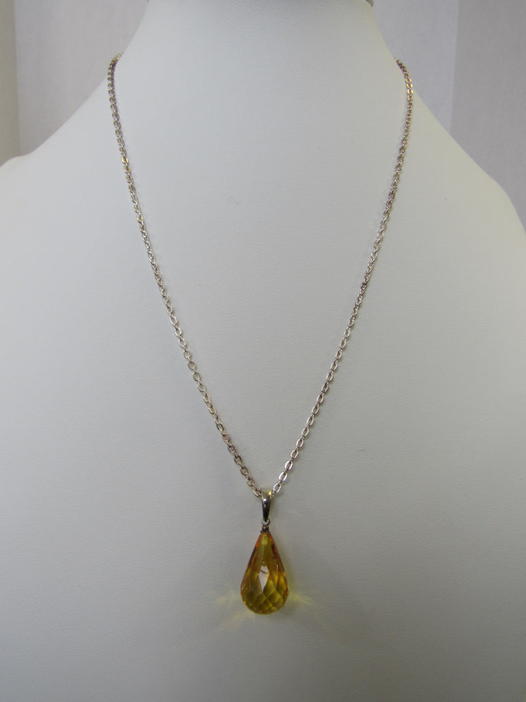 BALTIC AMBER PENDANT NECKLACE FACETED LEMON, 925 Sterling Silver 7.5 gm 18 "   ALLUREGEM S1104