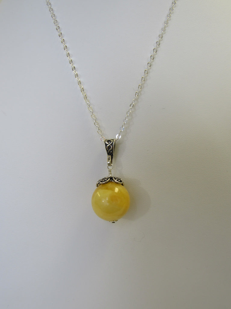 Natural Baltic Amber Pendant Necklace, 925 Sterling Silver Butter 20" ALLUREGEM S1167