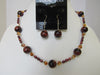 925 STERLING SILVER RED TIGER'S EYE, CRYSTAL & PEARL  NECKLACE SET 41 gm 18 "  ALLUREGEM S1227