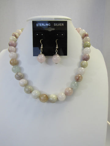 925 STERLING SILVER MORGANITE BEAD NECKLACE  SET, MULTI-COLORED 17 gm 18" ALLUREGEM S1232