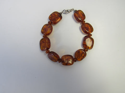 BALTIC AMBER STRETCH BRACELET ROUNDED  DISKS HONEY 8.5" ALLUREGEM  S1241