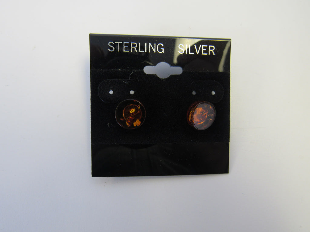 925 STERLING SILVER STUD BALTIC AMBER EARRINGS  COGNAC 2.5  GRAMS ALLUREGEM S1281