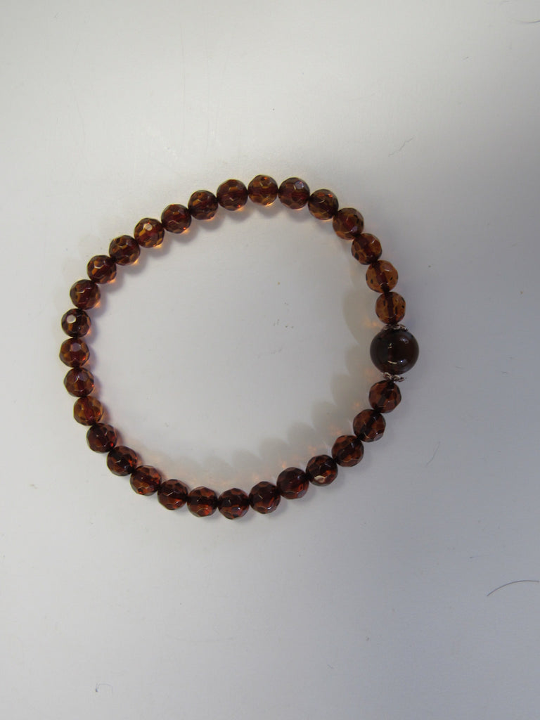 Baltic Amber Stretch Bracelet, Faceted 6mm Beads with 9mm Center, 7.5" ALLUREGEM  S1375