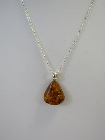 Baltic Amber Pendant Necklace, 925 Sterling Silver 20" ALLUREGEM  S1462
