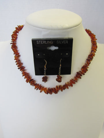 GENUINE BALTIC AMBER CHIPS NECKLACE & EARRING SET HONEY 14 gm 18 " ALLUREGEM S1476