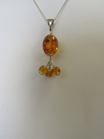 Baltic Amber Pendant Necklace, 925 Sterling Silver 18" ALLUREGEM  S1812